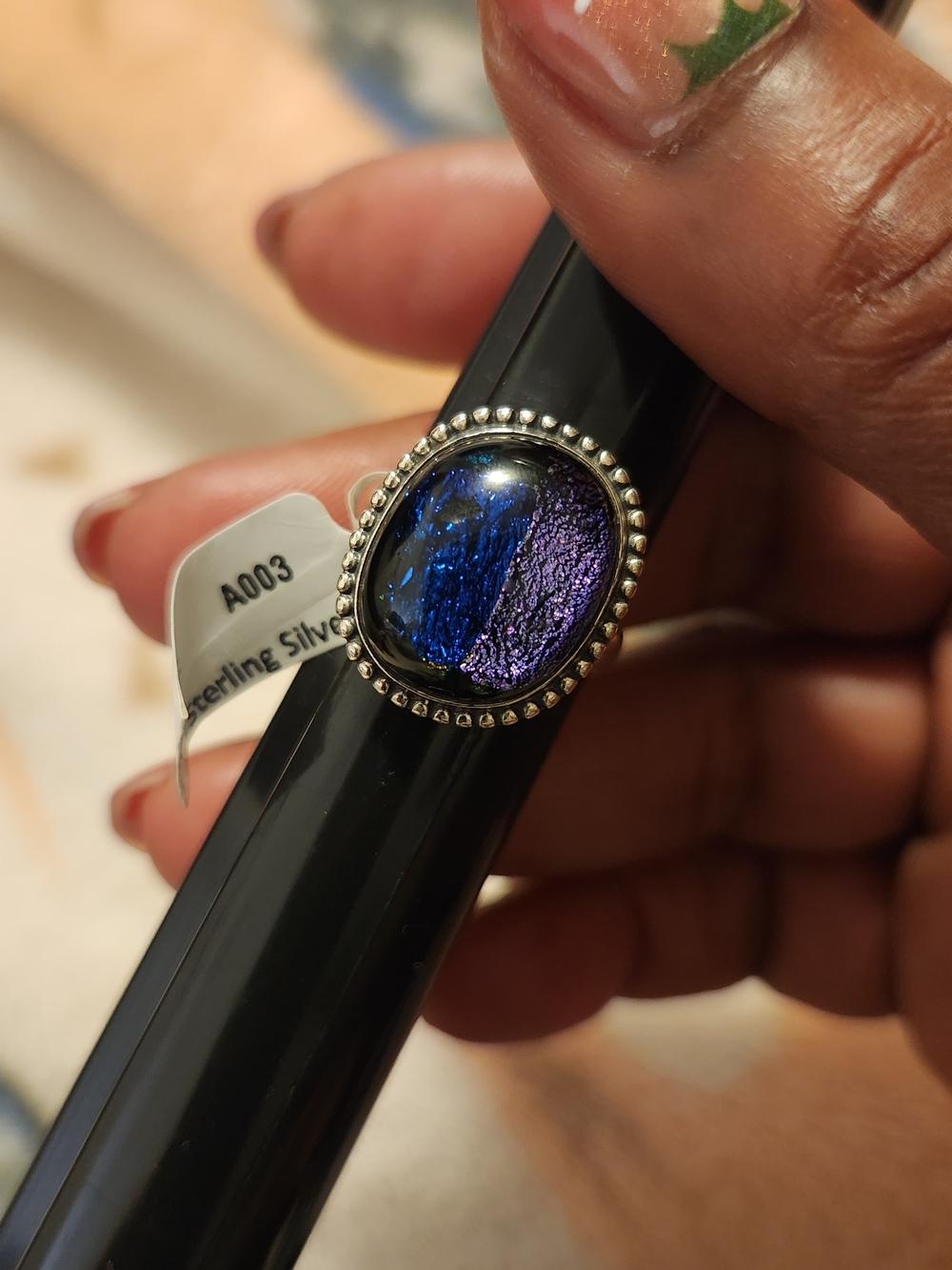 Dichroic Glass Sterling Silver Ring — Blue & Purple